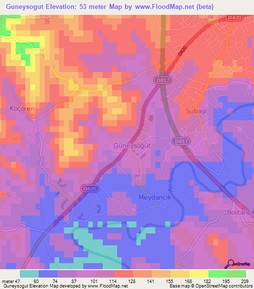 Guneysogut,Turkey Elevation Map