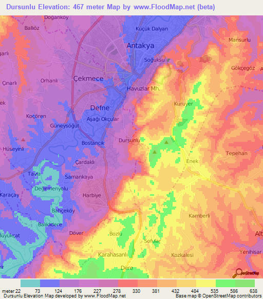 Dursunlu,Turkey Elevation Map