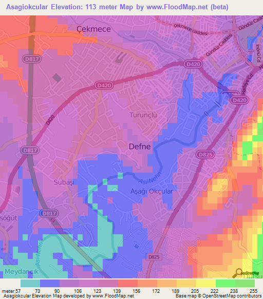 Asagiokcular,Turkey Elevation Map