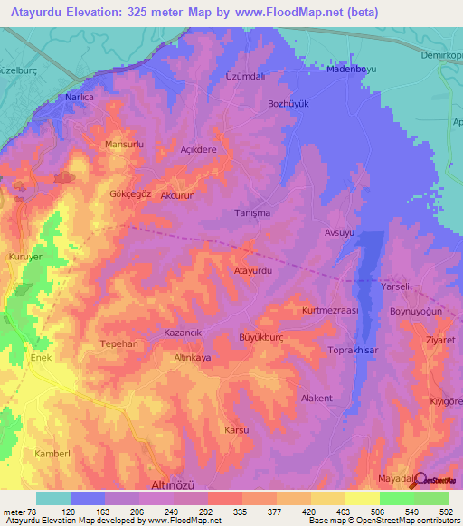 Atayurdu,Turkey Elevation Map