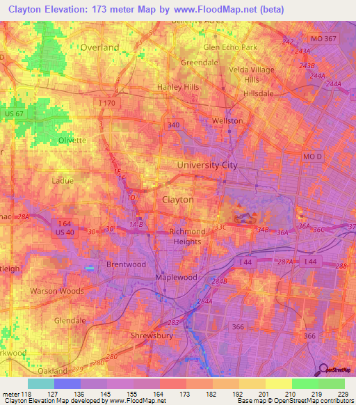 Clayton,US Elevation Map