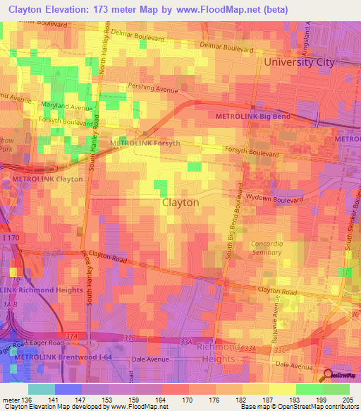 Clayton,US Elevation Map