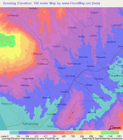 Uzunbag,Turkey Elevation Map