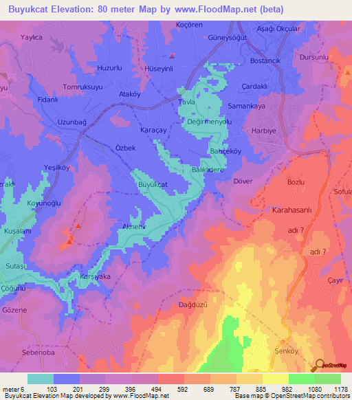 Buyukcat,Turkey Elevation Map