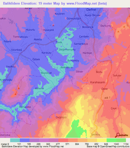 Baliklidere,Turkey Elevation Map