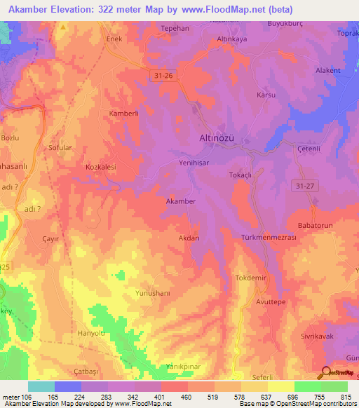 Akamber,Turkey Elevation Map