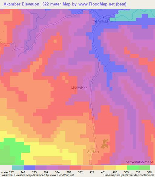 Akamber,Turkey Elevation Map