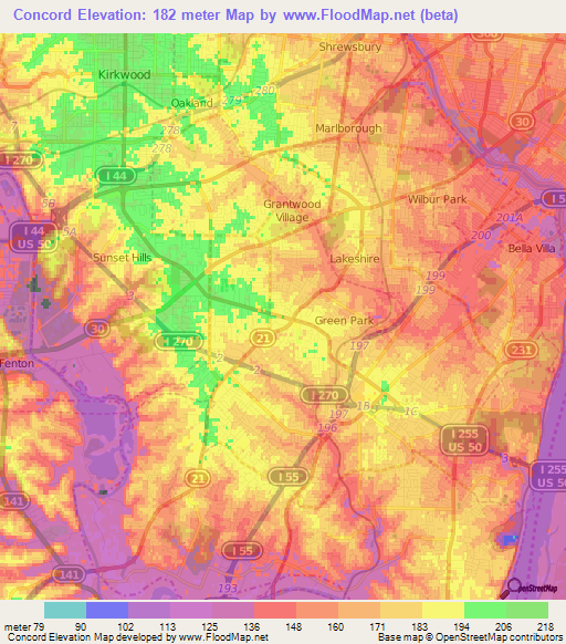 Concord,US Elevation Map