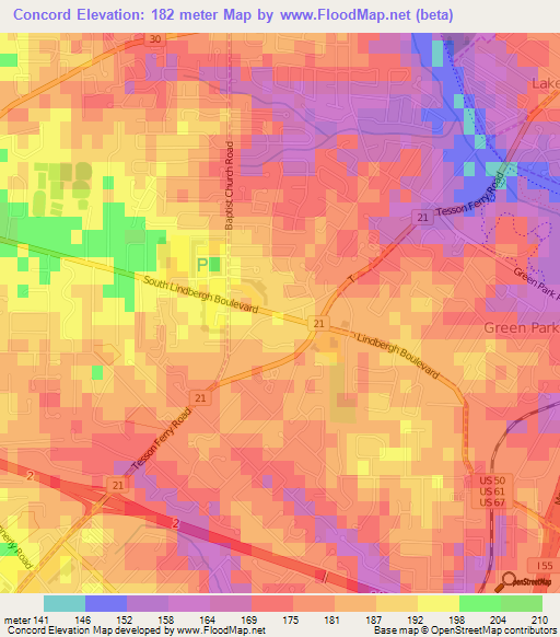 Concord,US Elevation Map