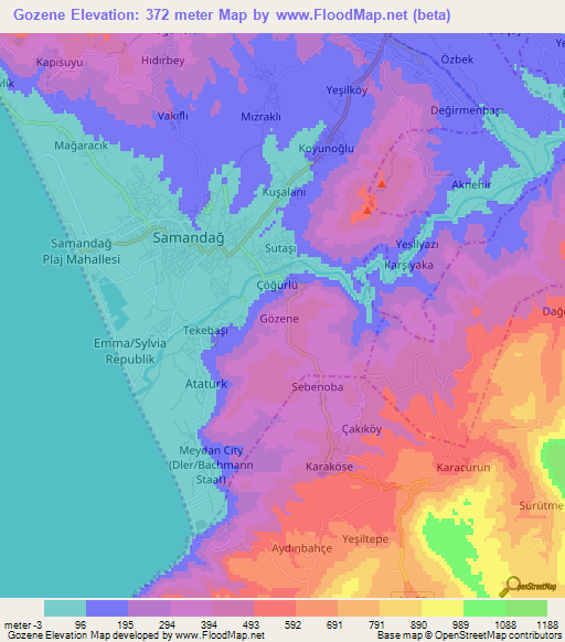 Gozene,Turkey Elevation Map