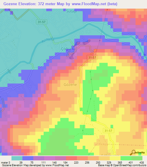 Gozene,Turkey Elevation Map