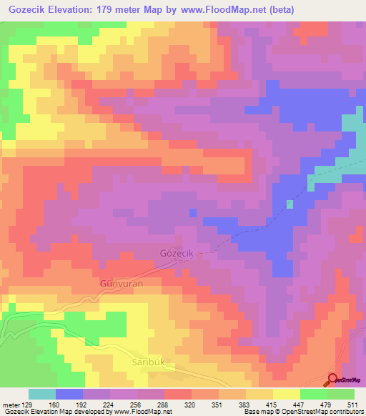 Gozecik,Turkey Elevation Map