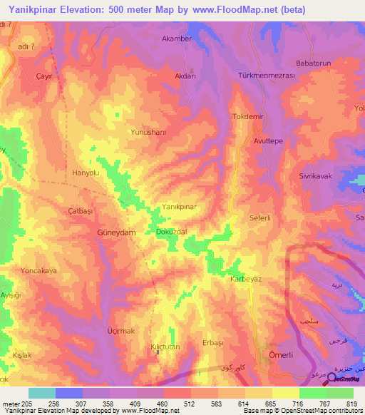 Yanikpinar,Turkey Elevation Map