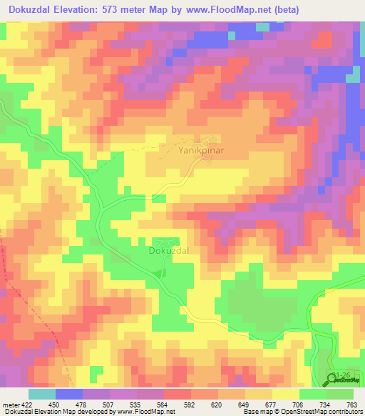 Dokuzdal,Turkey Elevation Map