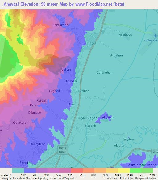 Anayazi,Turkey Elevation Map