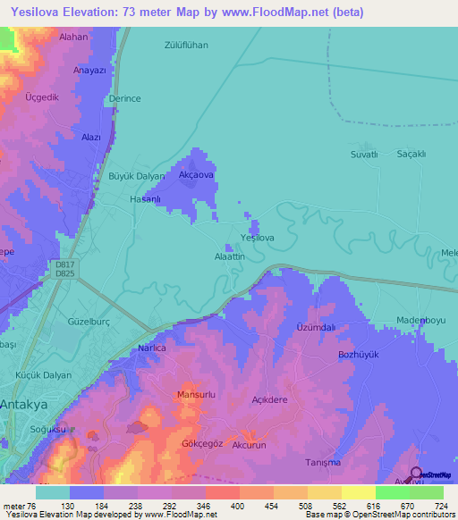 Yesilova,Turkey Elevation Map