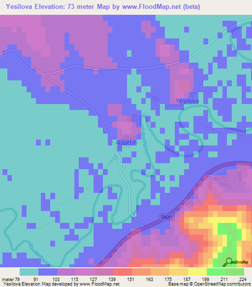 Yesilova,Turkey Elevation Map