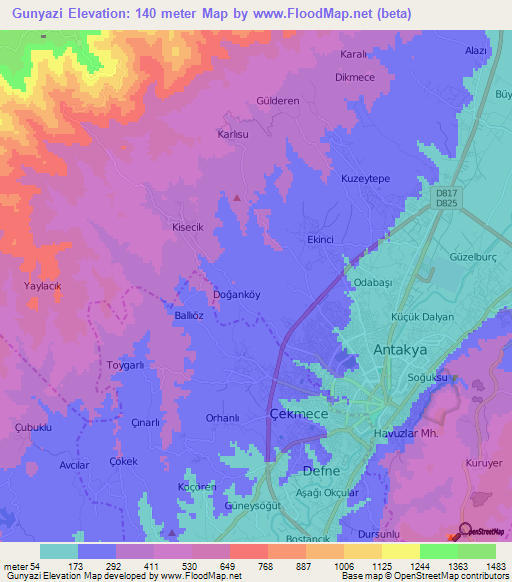 Gunyazi,Turkey Elevation Map