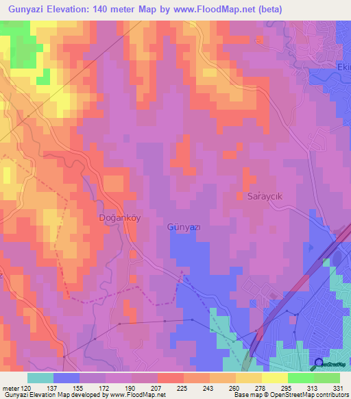 Gunyazi,Turkey Elevation Map