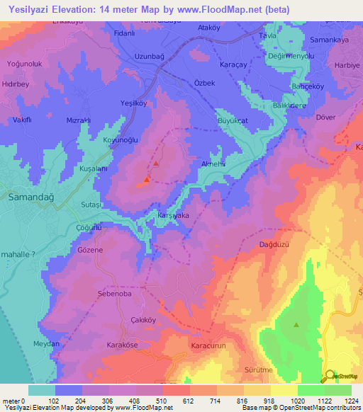 Yesilyazi,Turkey Elevation Map