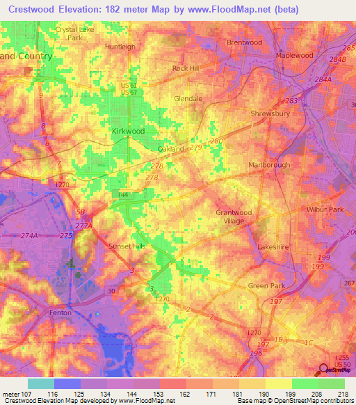 Crestwood,US Elevation Map