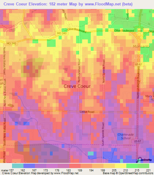 Creve Coeur,US Elevation Map