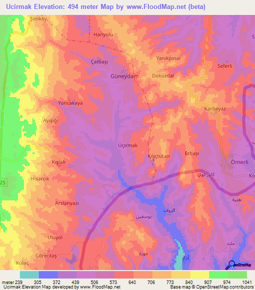 Ucirmak,Turkey Elevation Map