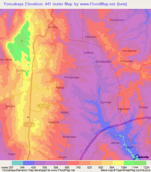 Yoncakaya,Turkey Elevation Map