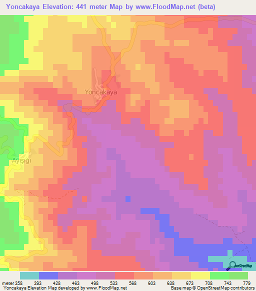 Yoncakaya,Turkey Elevation Map