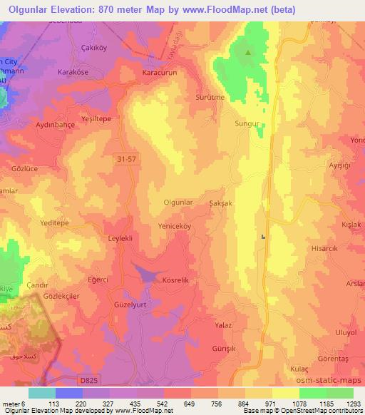 Olgunlar,Turkey Elevation Map