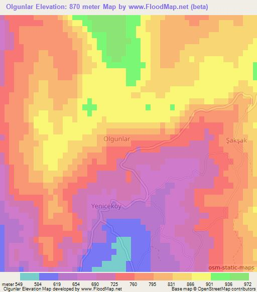 Olgunlar,Turkey Elevation Map