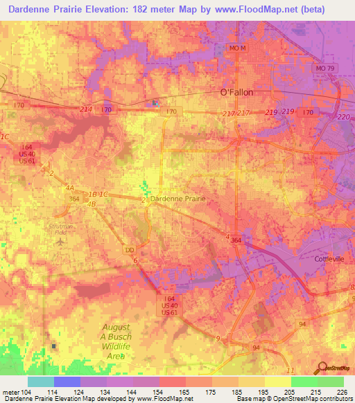 Dardenne Prairie,US Elevation Map