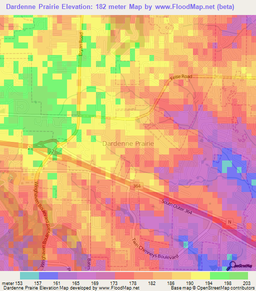 Dardenne Prairie,US Elevation Map