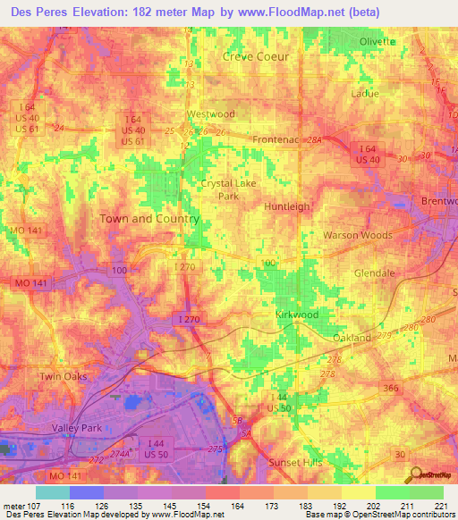 Des Peres,US Elevation Map