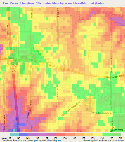 Des Peres,US Elevation Map