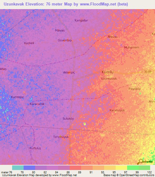 Uzunkavak,Turkey Elevation Map