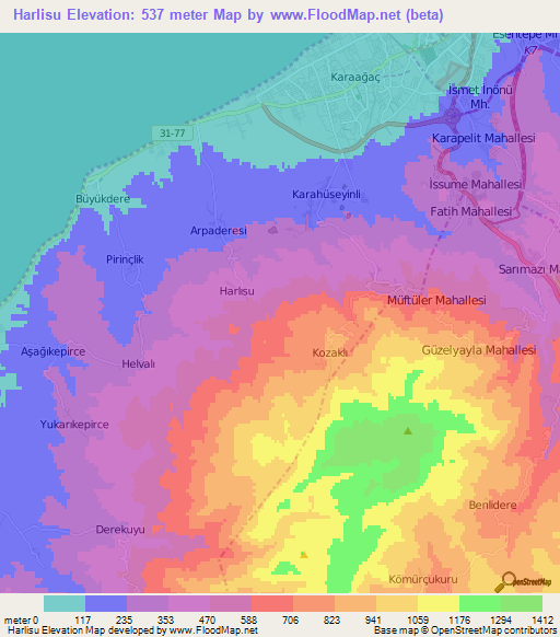 Harlisu,Turkey Elevation Map