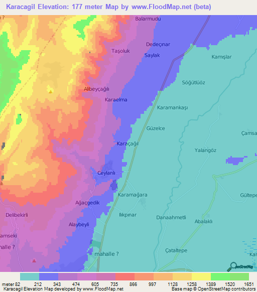 Karacagil,Turkey Elevation Map