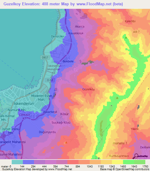 Guzelkoy,Turkey Elevation Map