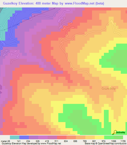 Guzelkoy,Turkey Elevation Map