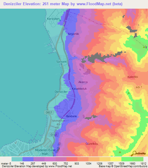 Denizciler,Turkey Elevation Map