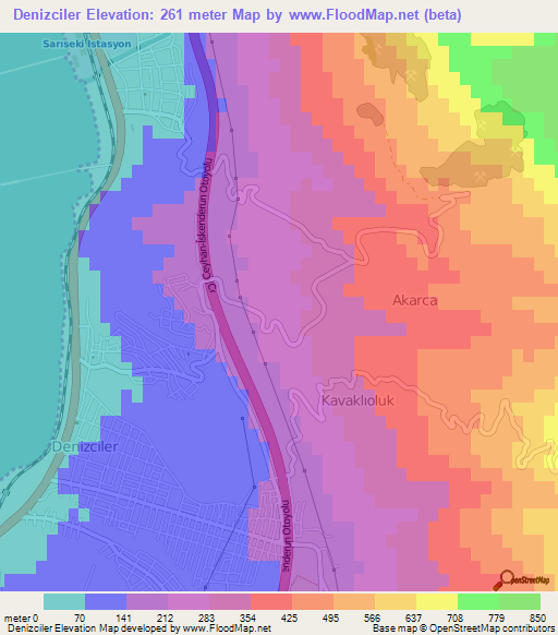 Denizciler,Turkey Elevation Map