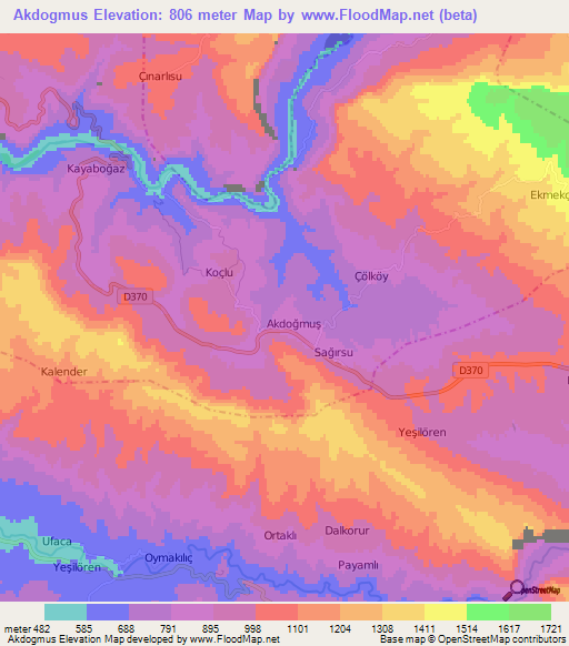 Akdogmus,Turkey Elevation Map