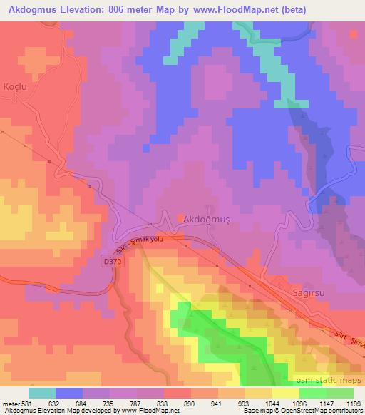 Akdogmus,Turkey Elevation Map