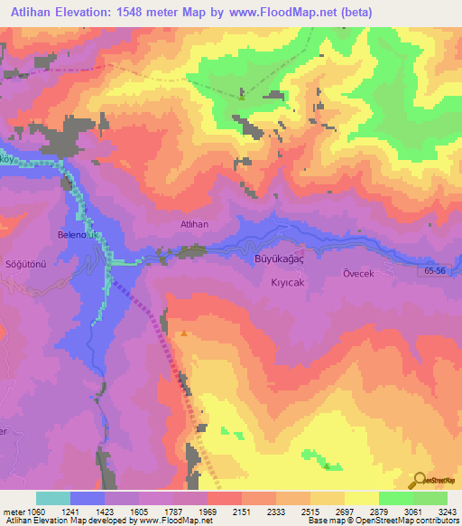 Atlihan,Turkey Elevation Map