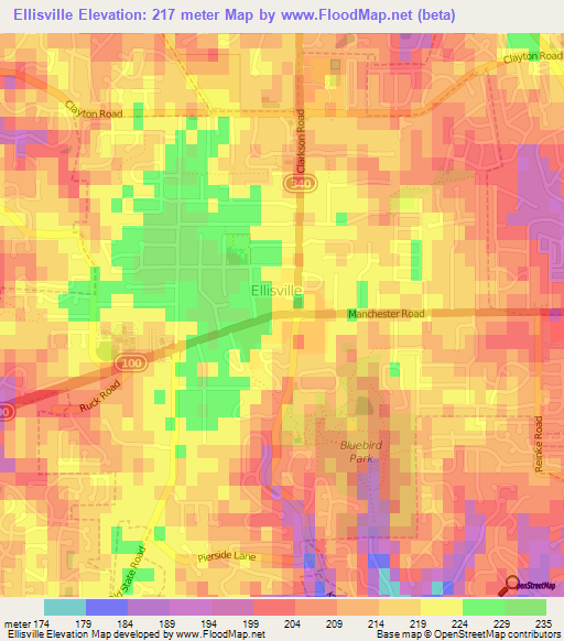 Ellisville,US Elevation Map