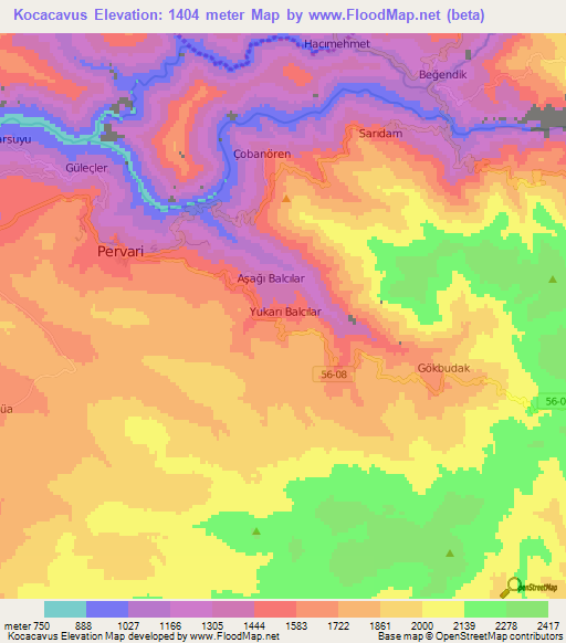 Kocacavus,Turkey Elevation Map