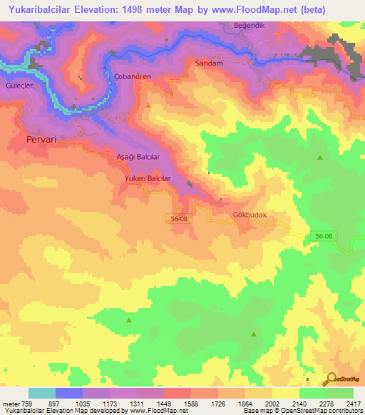 Yukaribalcilar,Turkey Elevation Map