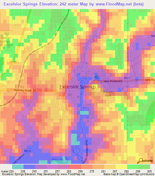 Excelsior Springs,US Elevation Map