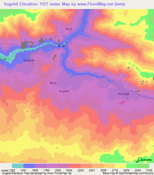 Sugeldi,Turkey Elevation Map